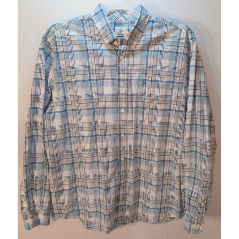 Men's Johnnie-O Hangin Out Long Sleeve Button Down Shirt, XL, Gulf Blue Plaid